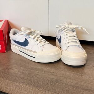 Nike White Court Legacy Lift with Navy Accents